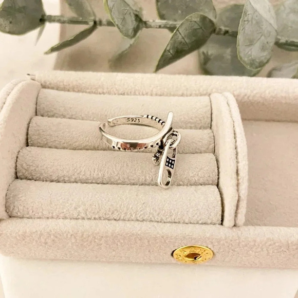 925 Sterling Silver Zipper Ring Zip Design Ring Unique Ring Geometric Fun Ring - Picture 8 of 8